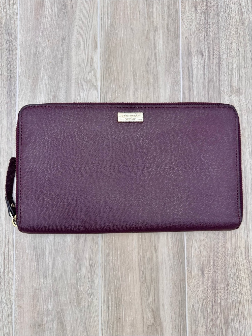 Kate Spade New York Talla Laurel Way Zip Travel XL Wallet Deep Plum 5”x9" (READ)